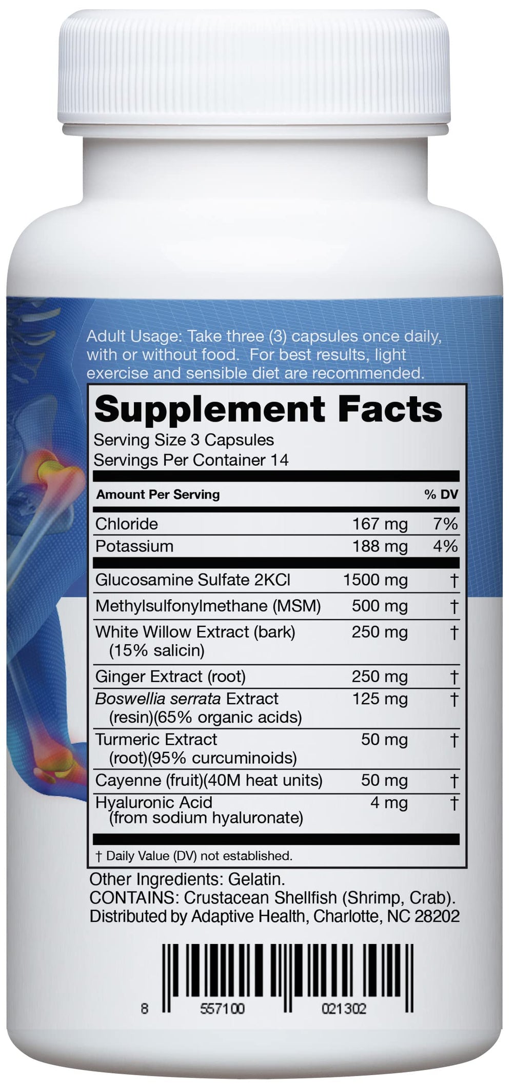 Instaflex label nutrition facts panel shows key ingredients for joint wellness.