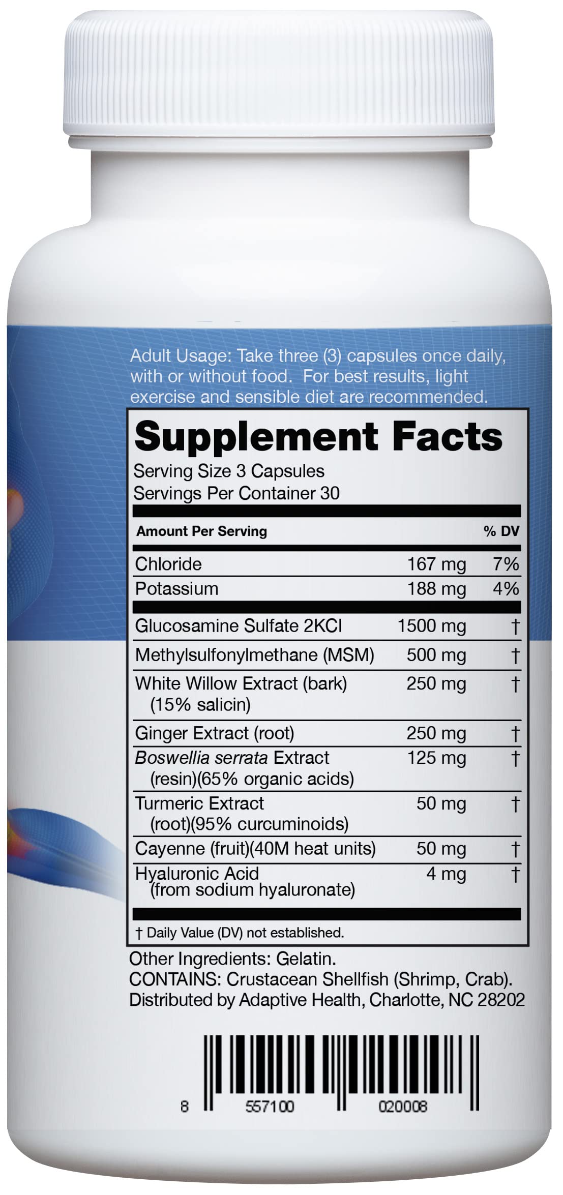 Instaflex label view emphasizing eight-ingredient blend designed for comfort