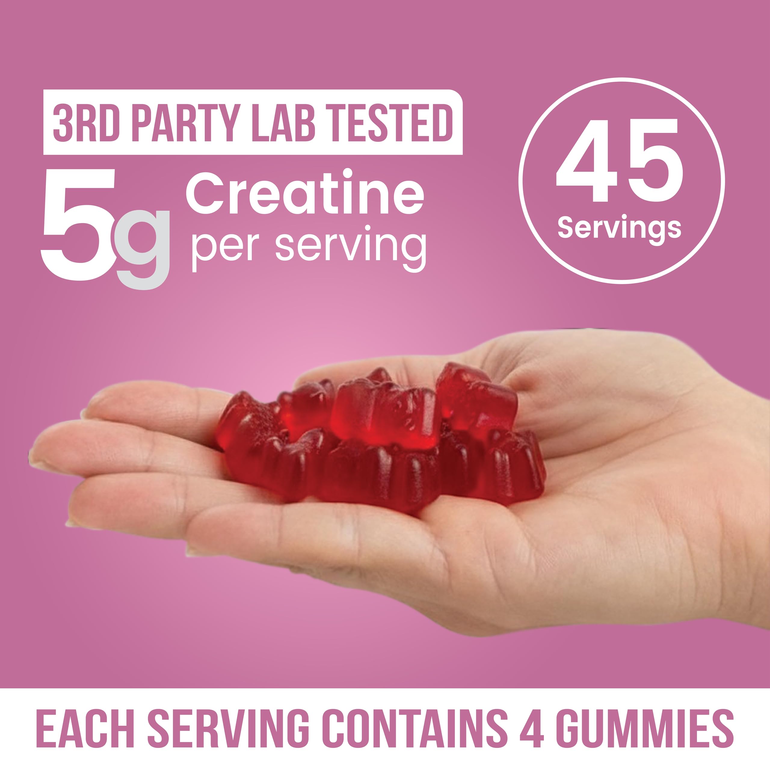 INSTAMART Creatine Gummies bottle back label shows serving details and clean ingredients.
