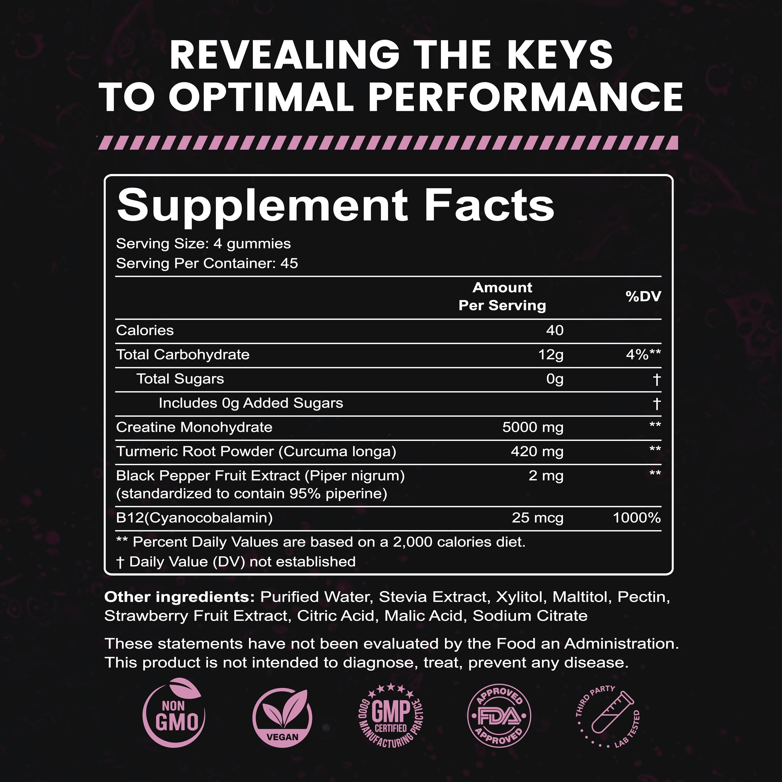 INSTAMART Creatine Gummies vegan and non-GMO packaging signals clean nutrition.