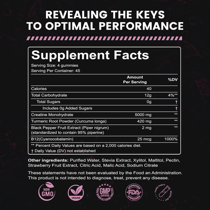 INSTAMART Creatine Gummies vegan and non-GMO packaging signals clean nutrition.