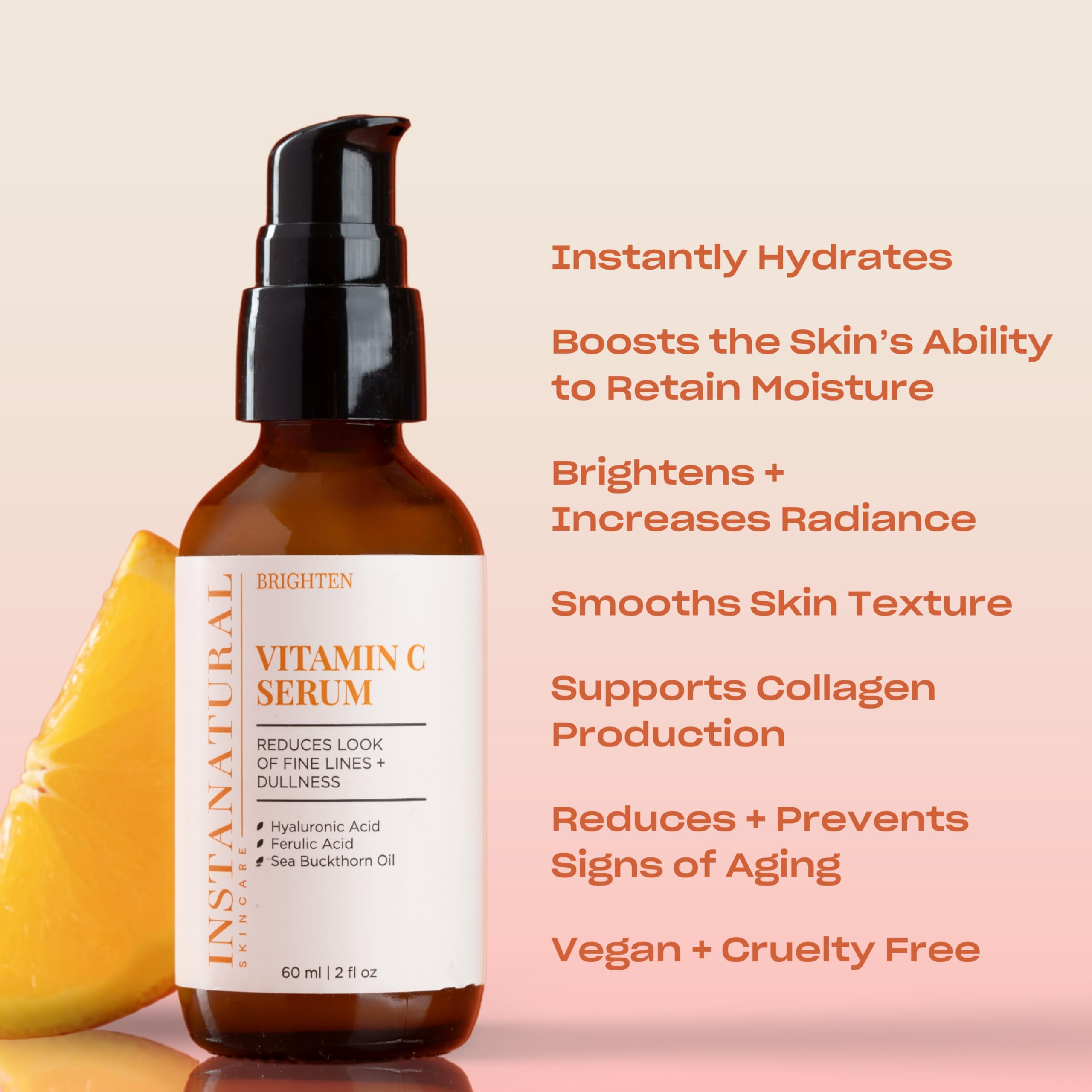 InstaNatural Vitamin C Serum dropper glass shows precise dosing for hydration