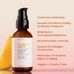 InstaNatural Vitamin C Serum dropper glass shows precise dosing for hydration