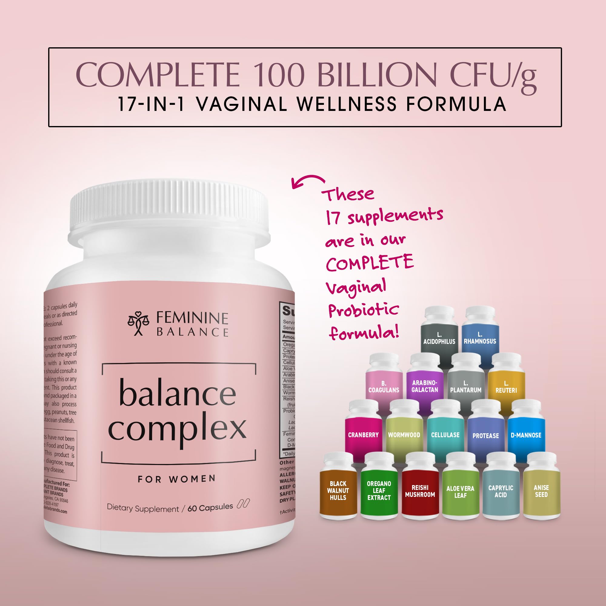 Instant Brands Balance Complex product shot with cranberry and D-Mannose ingredients emphasize urinary support