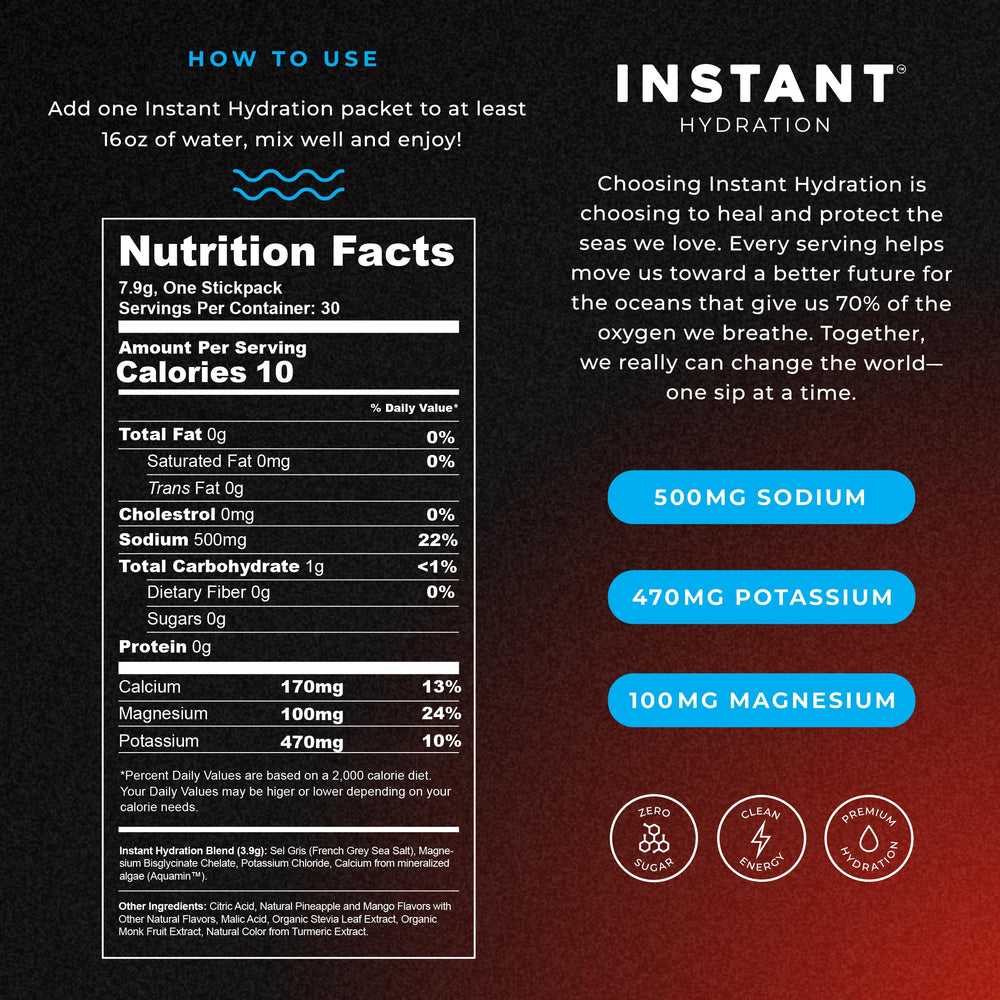 Glass of Instant Hydration mango pineapple drink with vibrant color and electrolytes.