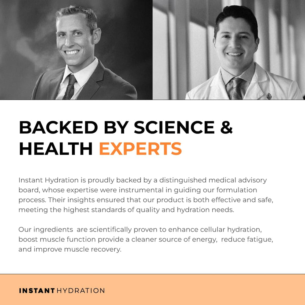 Bright orange illustration promoting energized hydration by Instant Hydration