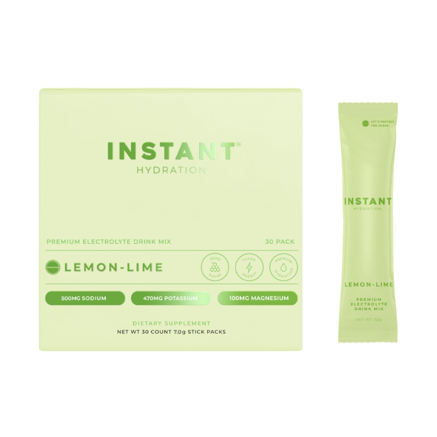 Instant Hydration Lemon-Lime packet pour for fast, on-the-go hydration after workouts.