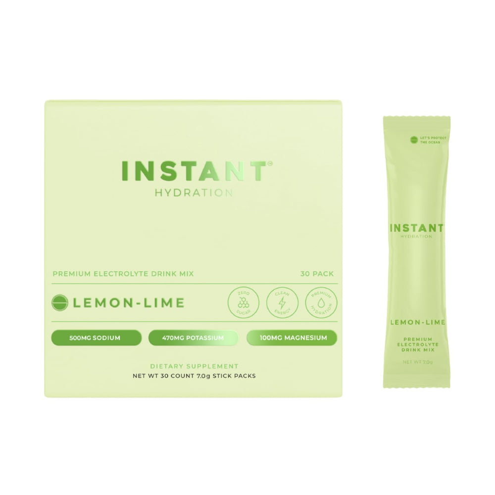 Instant Hydration Lemon-Lime packet pour for fast, on-the-go hydration after workouts.