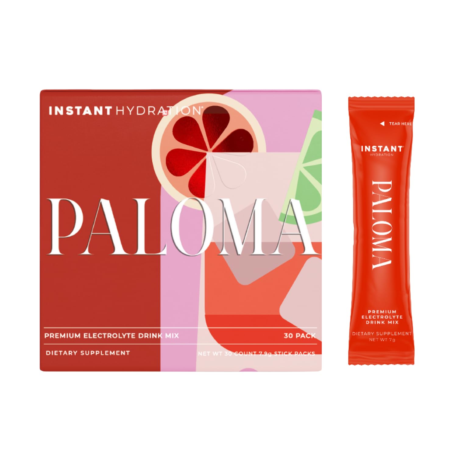 Instant Hydration Paloma electrolytes stick-pack for on-the-go hydration and recovery.