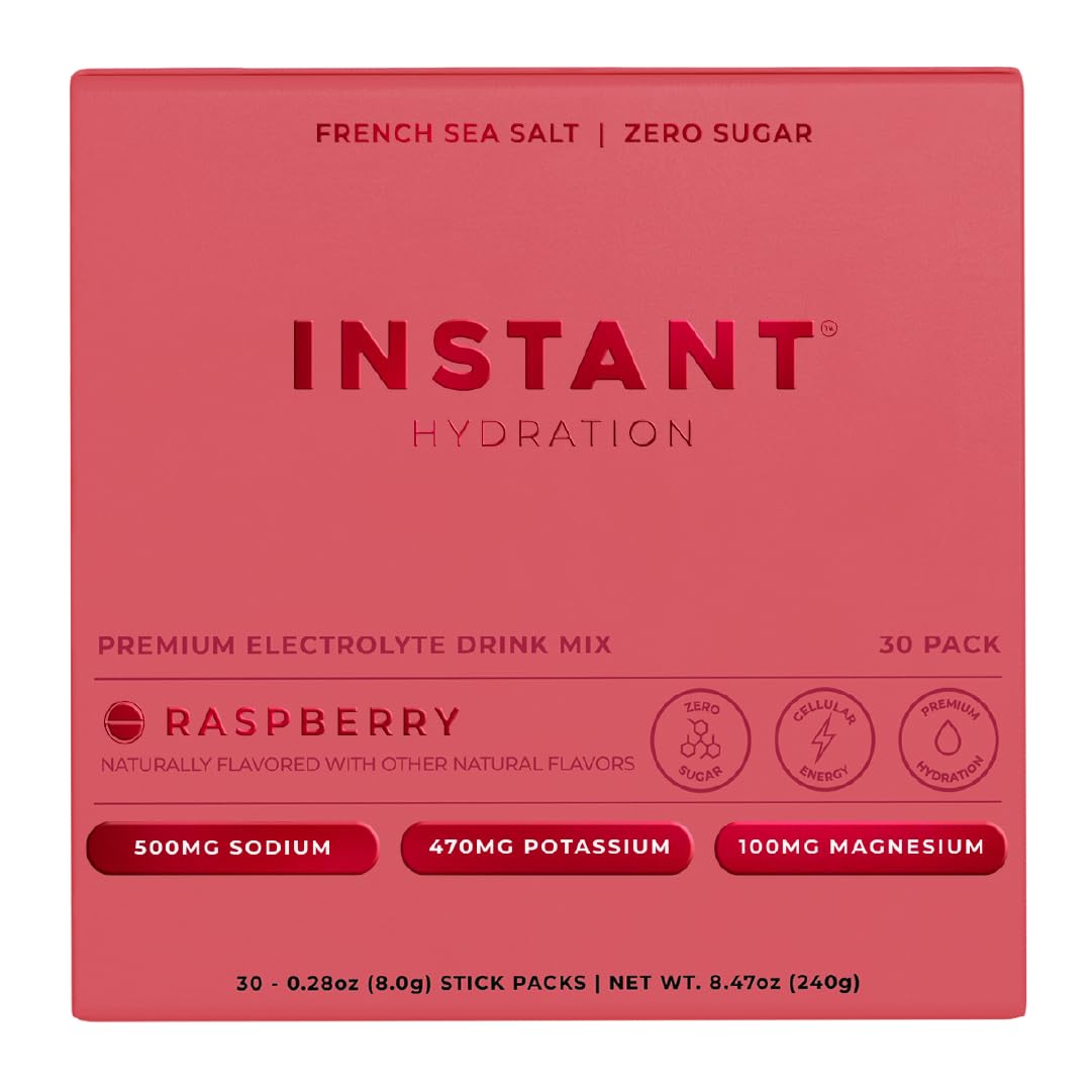 Instant Hydration raspberry electrolyte drink packets close-up for on-the-go hydration