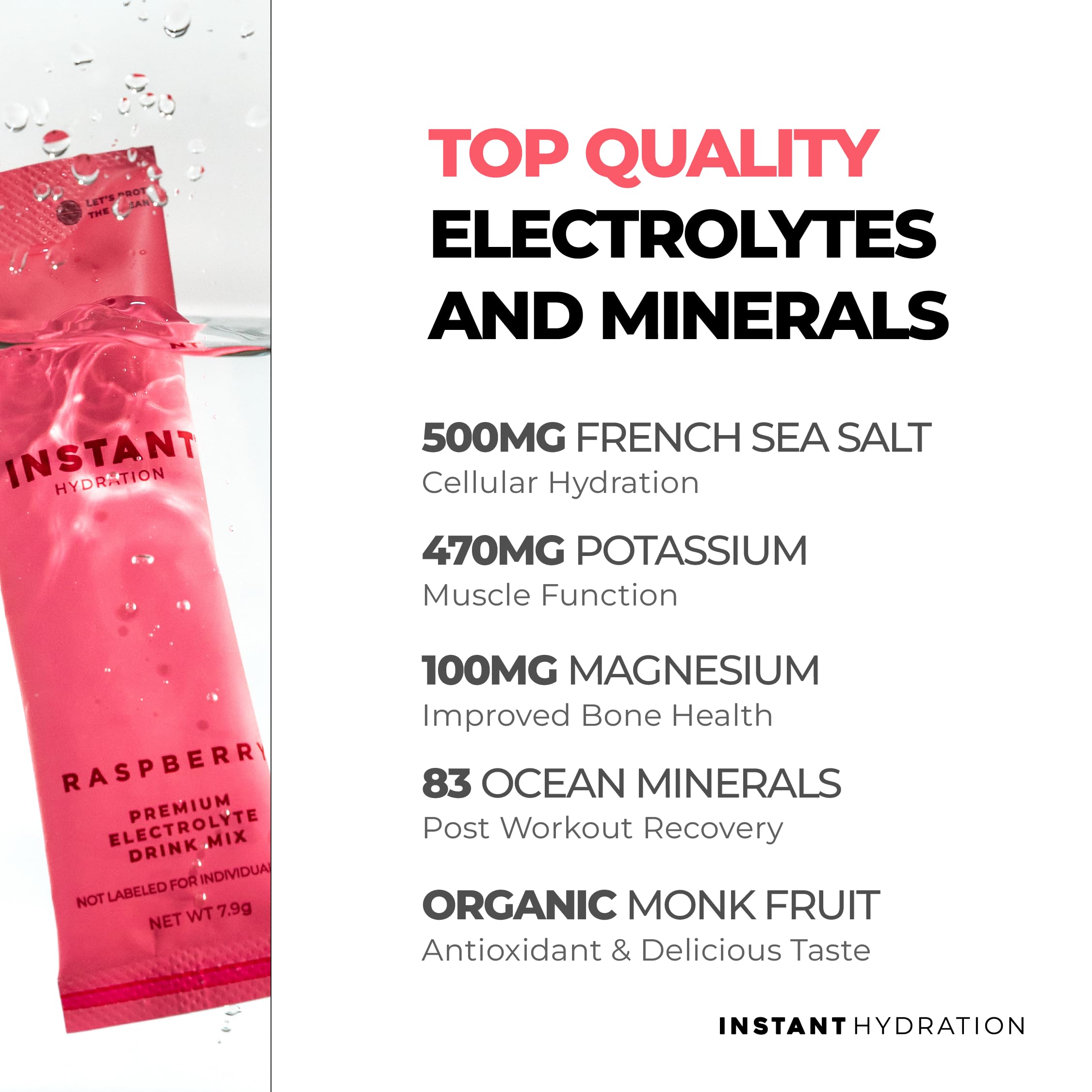Instant Hydration raspberry powder dissolving in water for quick refreshment