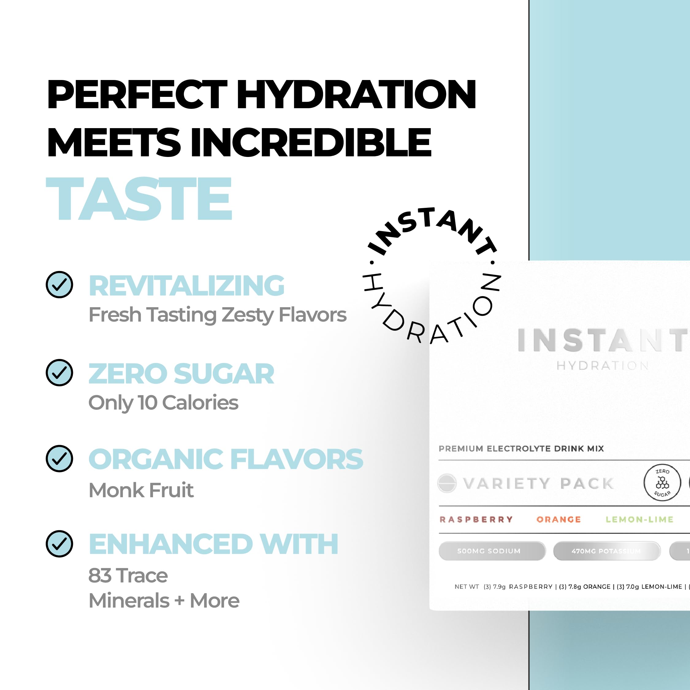 Instant Hydration sticks-pack highlights convenient sachets for quick mixing.
