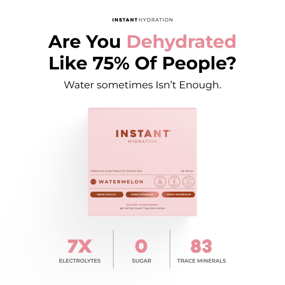 Instant Hydration watermelon electrolyte packet poured into water for a refreshing drink.