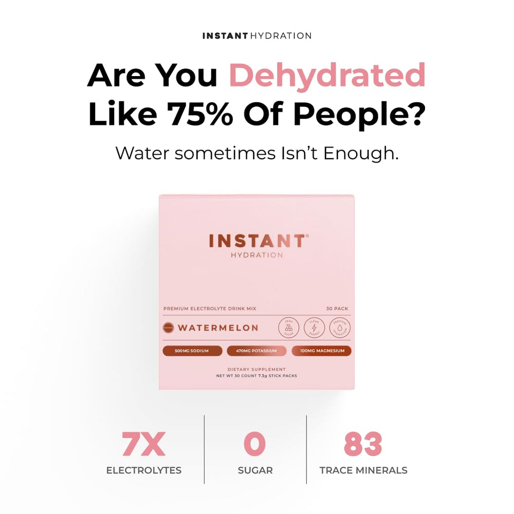 Instant Hydration watermelon electrolyte packet poured into water for a refreshing drink.
