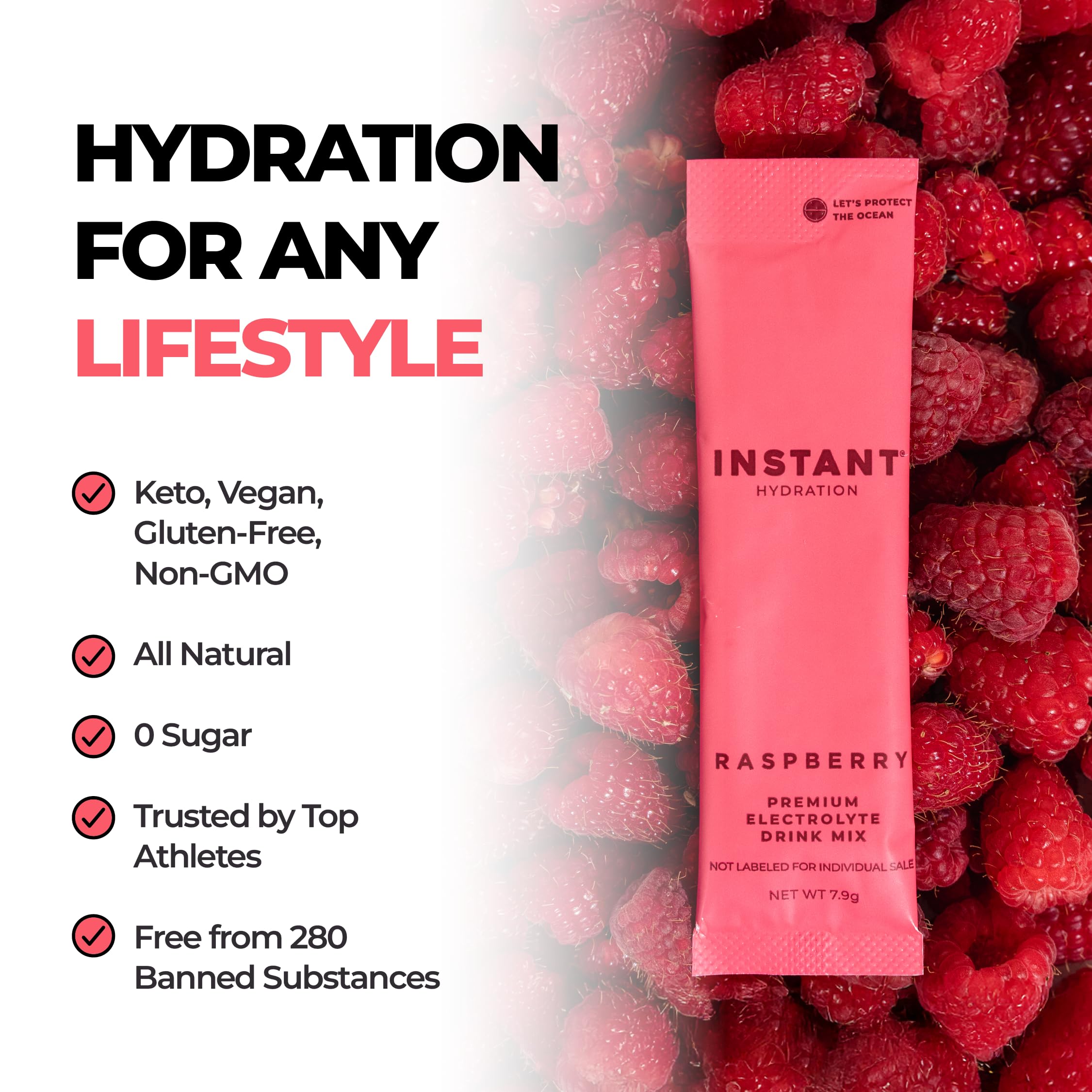 Instant Hydration zero sugar claim with refreshing after-workout sip