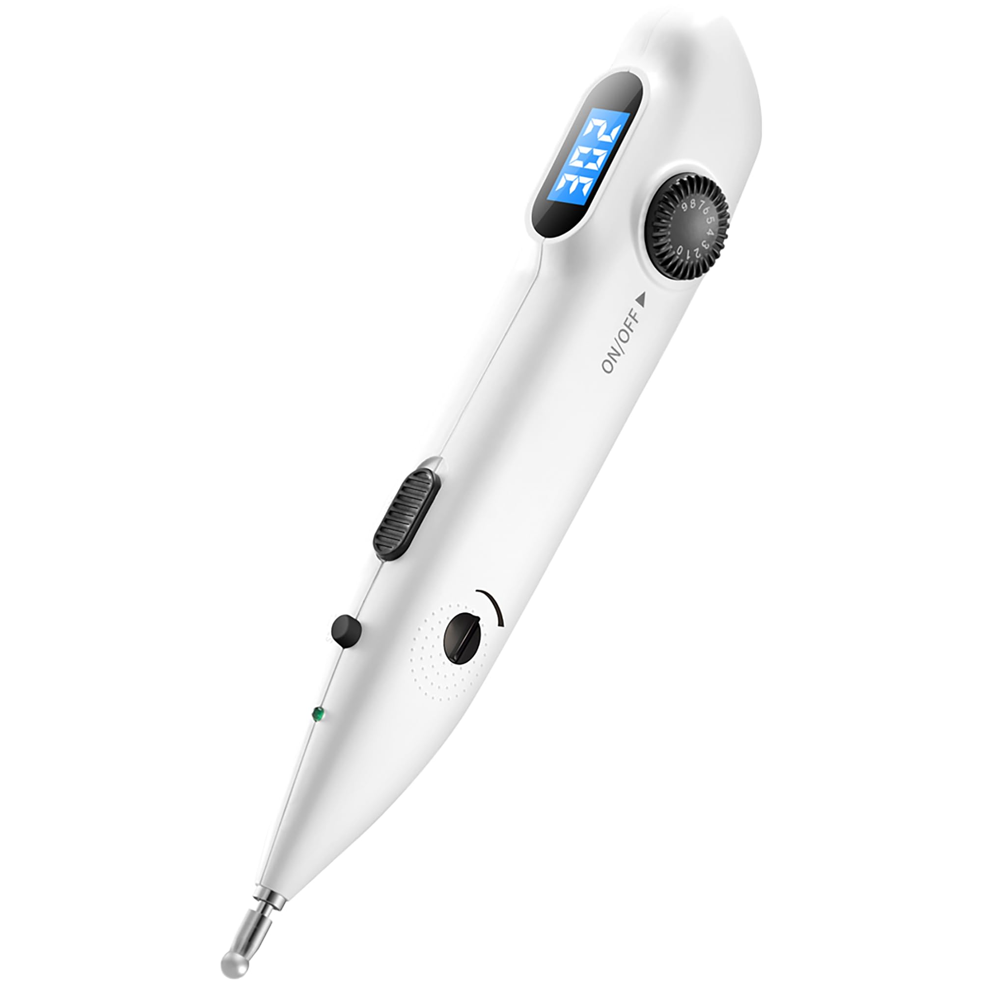 InsurMedic electronic acupuncture pen showing meridian detection on a shoulder