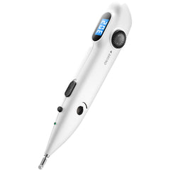 InsurMedic electronic acupuncture pen showing meridian detection on a shoulder