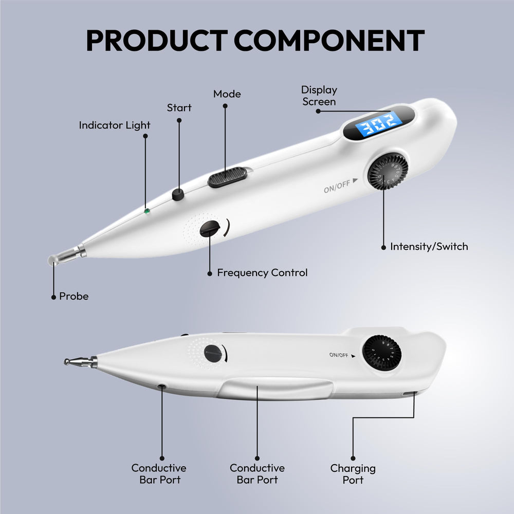 InsurMedic electronic acupuncture pen with USB cable and manual for easy setup