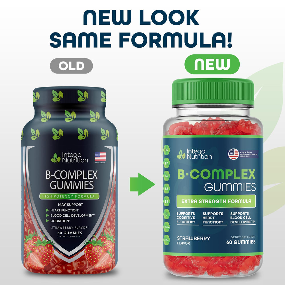INTEGO NUTRITION Vitamin B Complex Gummies natural strawberry flavor, delicious and easy to take