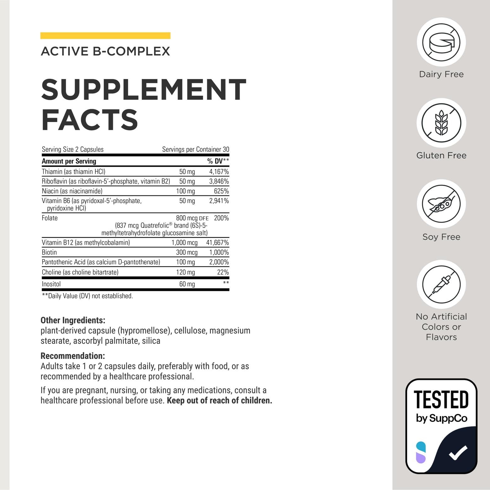 Integrative Therapeutics Active B-Complex label view highlighting gluten-free claim.