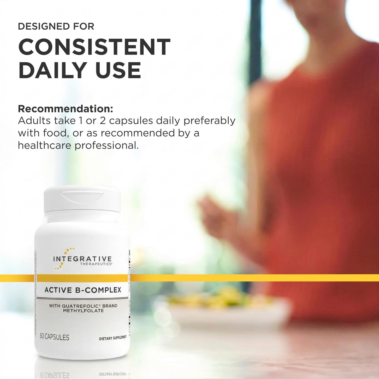 Integrative Therapeutics Active B-Complex packaging emphasizes B2 B6 B12 and choline.