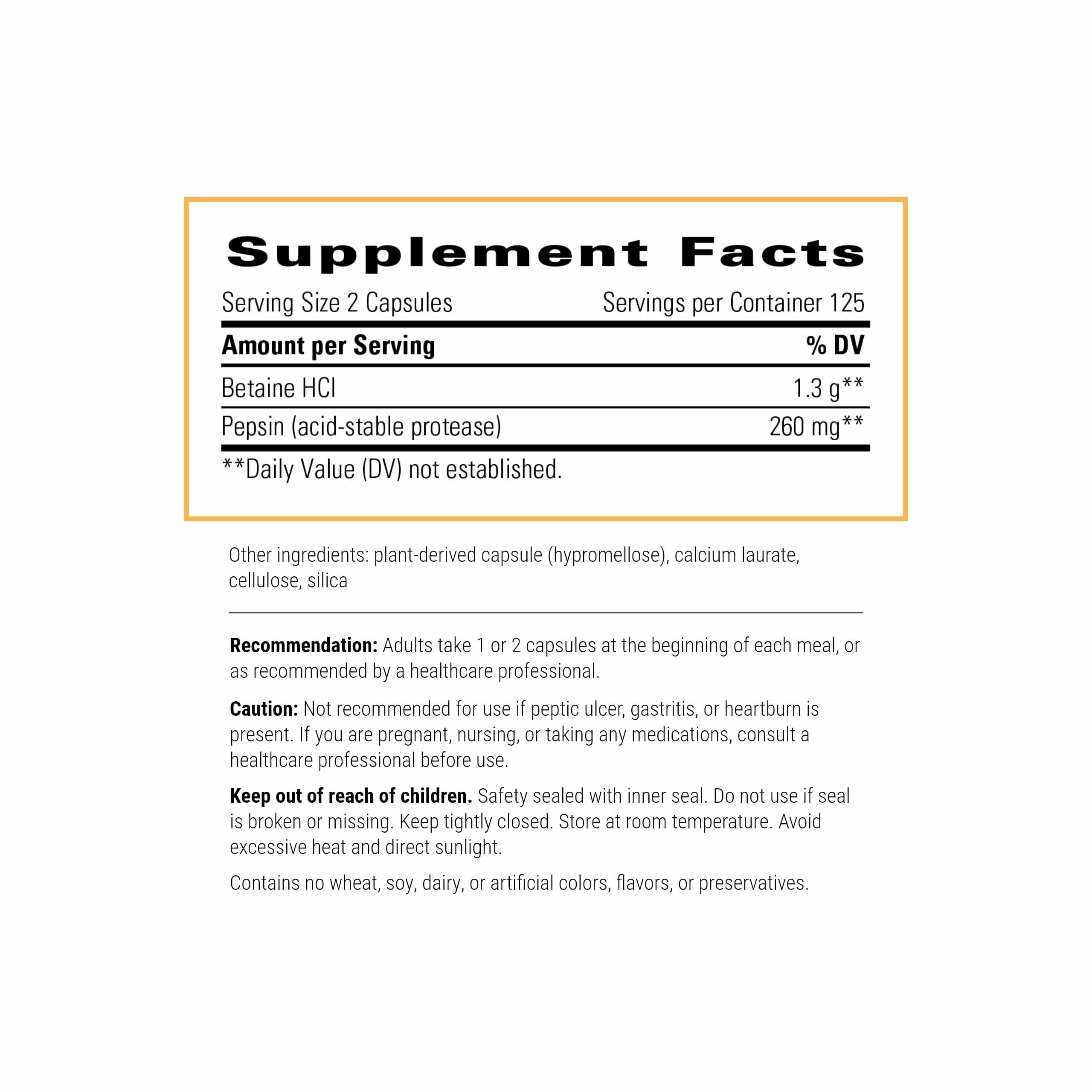 Integrative Therapeutics Betaine HCl capsules close-up easy-to-swallow