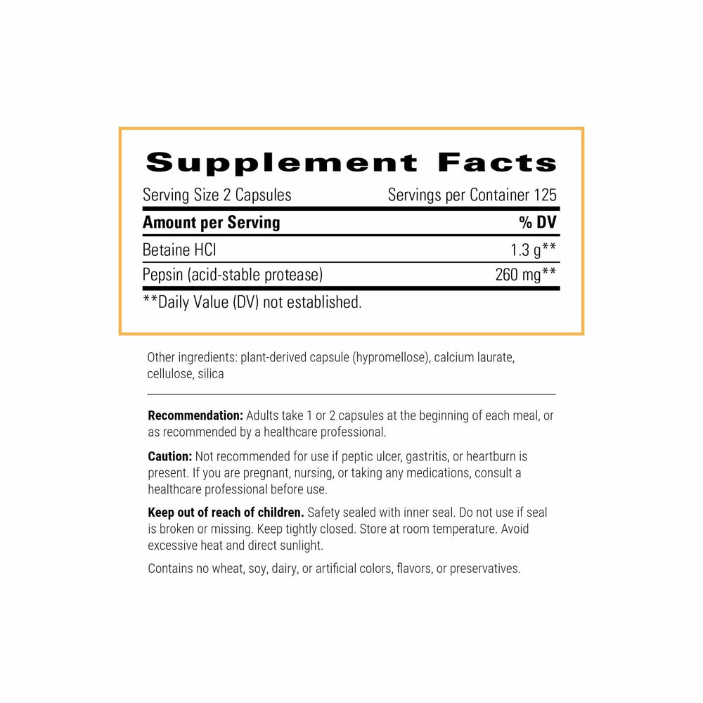 Integrative Therapeutics Betaine HCl capsules close-up easy-to-swallow