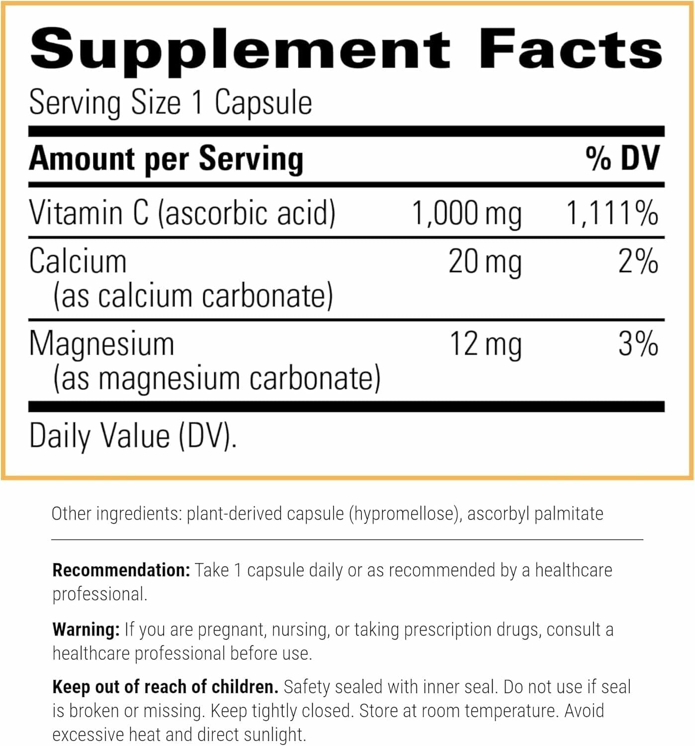 Integrative Therapeutics Buffered Vitamin C bottle back shows 1,000 mg per capsule for antioxidant support