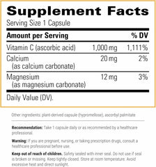 Integrative Therapeutics Buffered Vitamin C bottle back shows 1,000 mg per capsule for antioxidant support