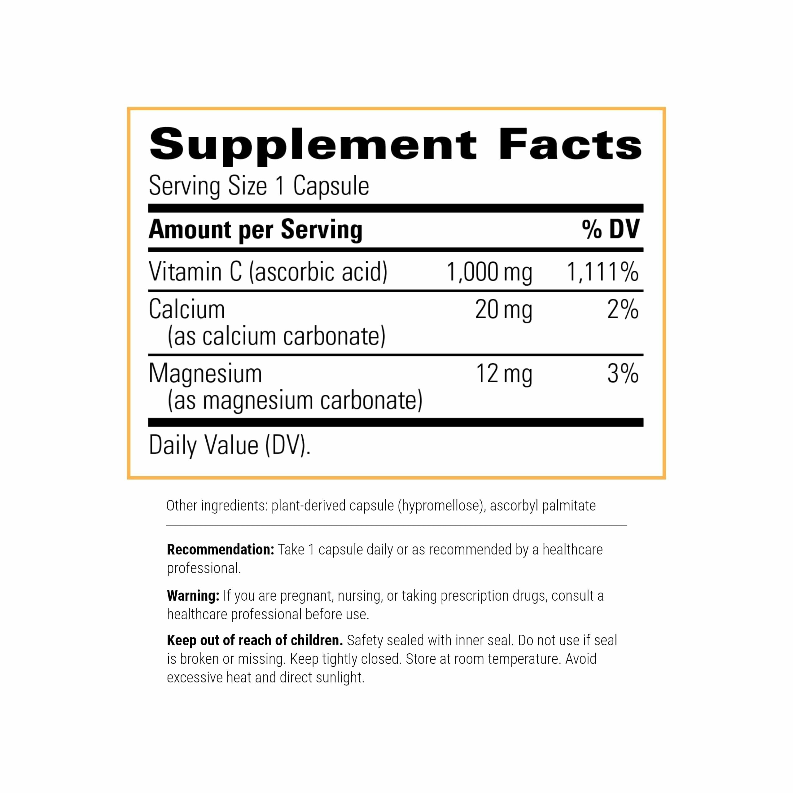 Capsules closeup of Integrative Therapeutics Buffered Vitamin C highlighting potency.