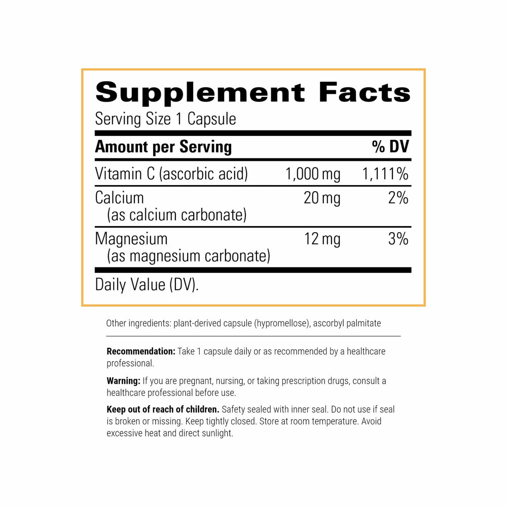 Capsules closeup of Integrative Therapeutics Buffered Vitamin C highlighting potency.