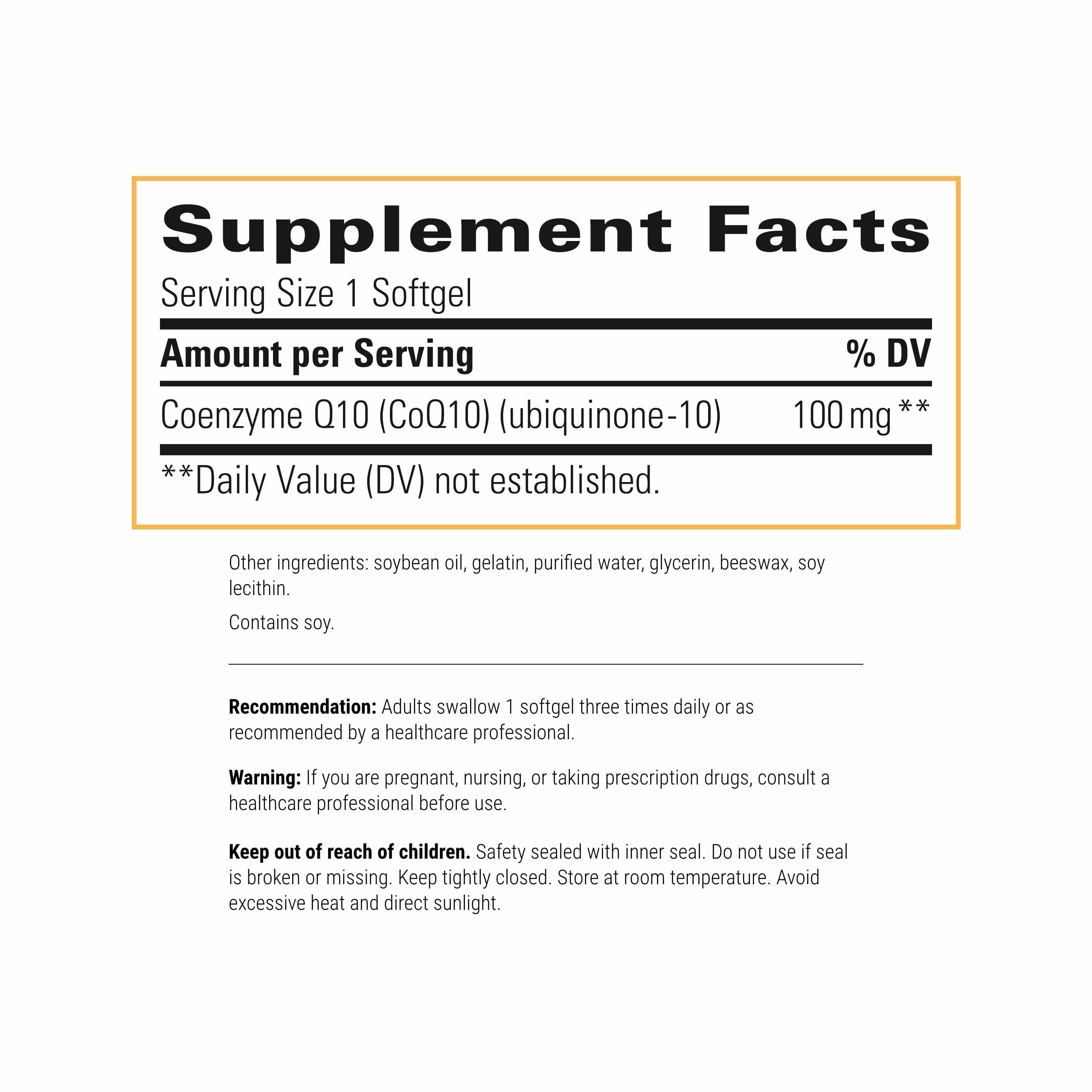 Integrative Therapeutics CoQ10 softgel close-up showing 100 mg dosage