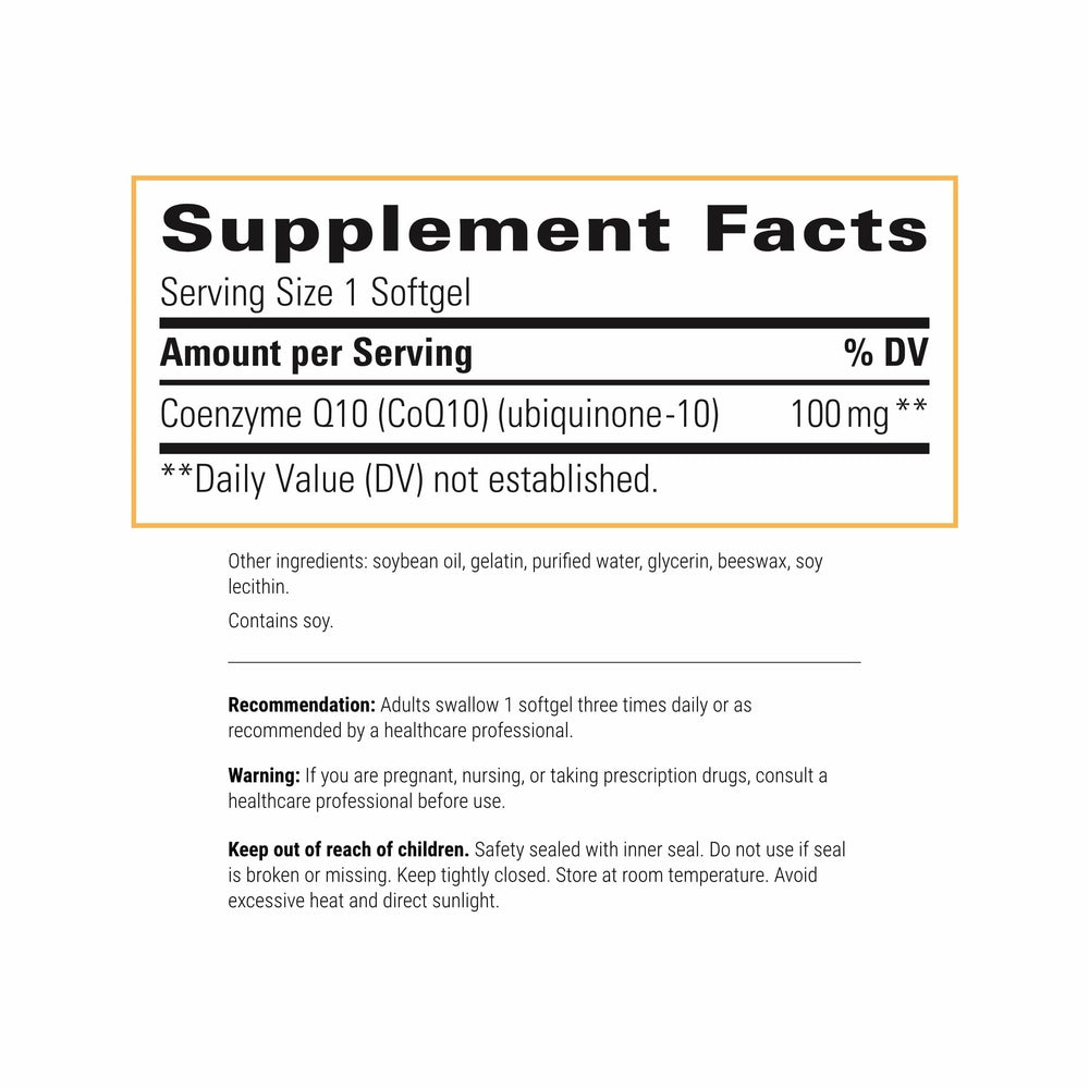 Integrative Therapeutics CoQ10 softgel close-up showing 100 mg dosage