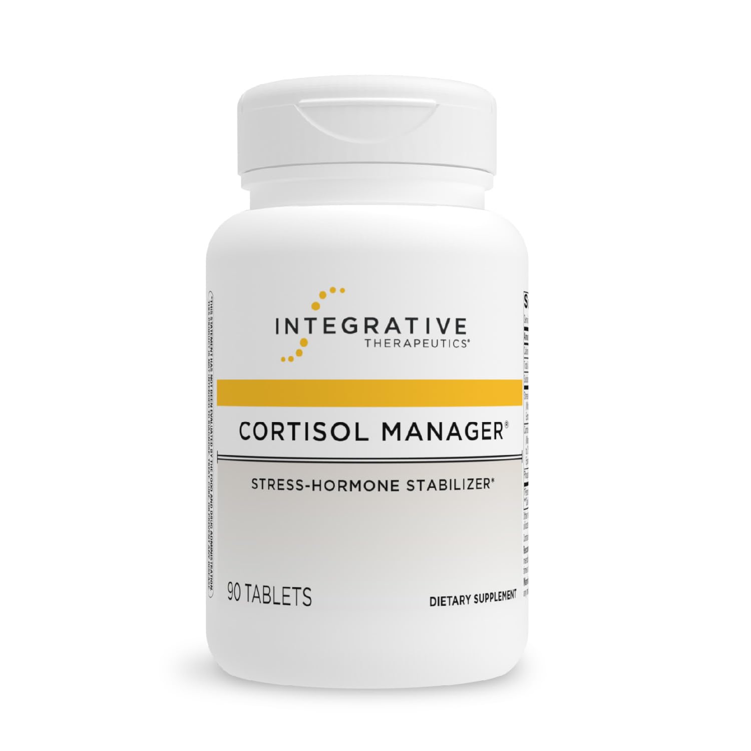 Integrative Therapeutics Cortisol Manager bottle displays 90 capsules for daily stress support.