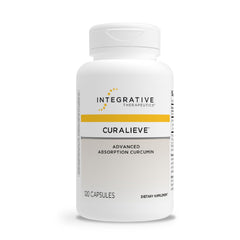 Integrative Therapeutics Curalieve bottle label highlighting high-absorption curcumin for antioxidant support.