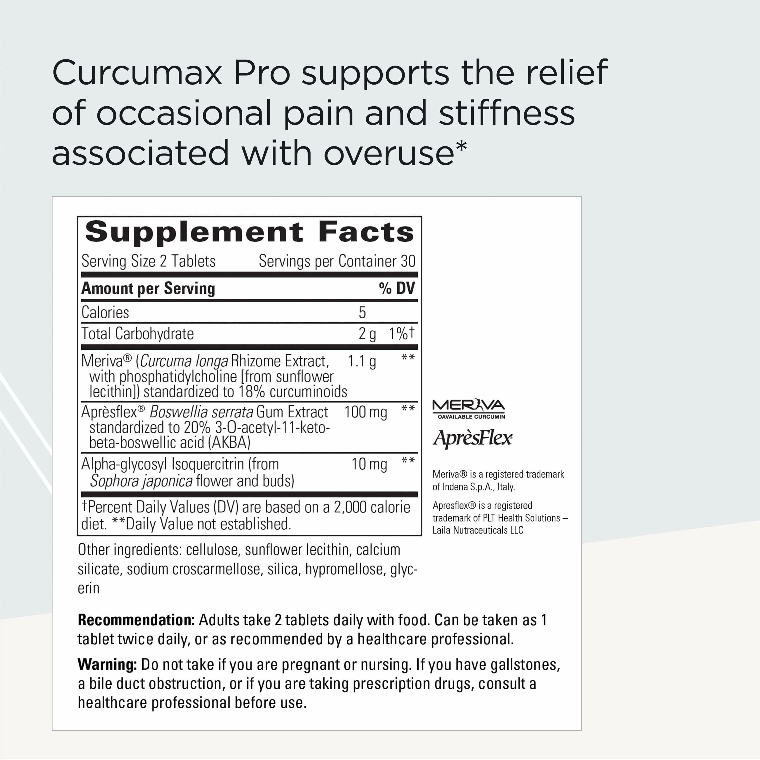 Curcumax Pro bottle back showing dairy-free and vegan labeling.