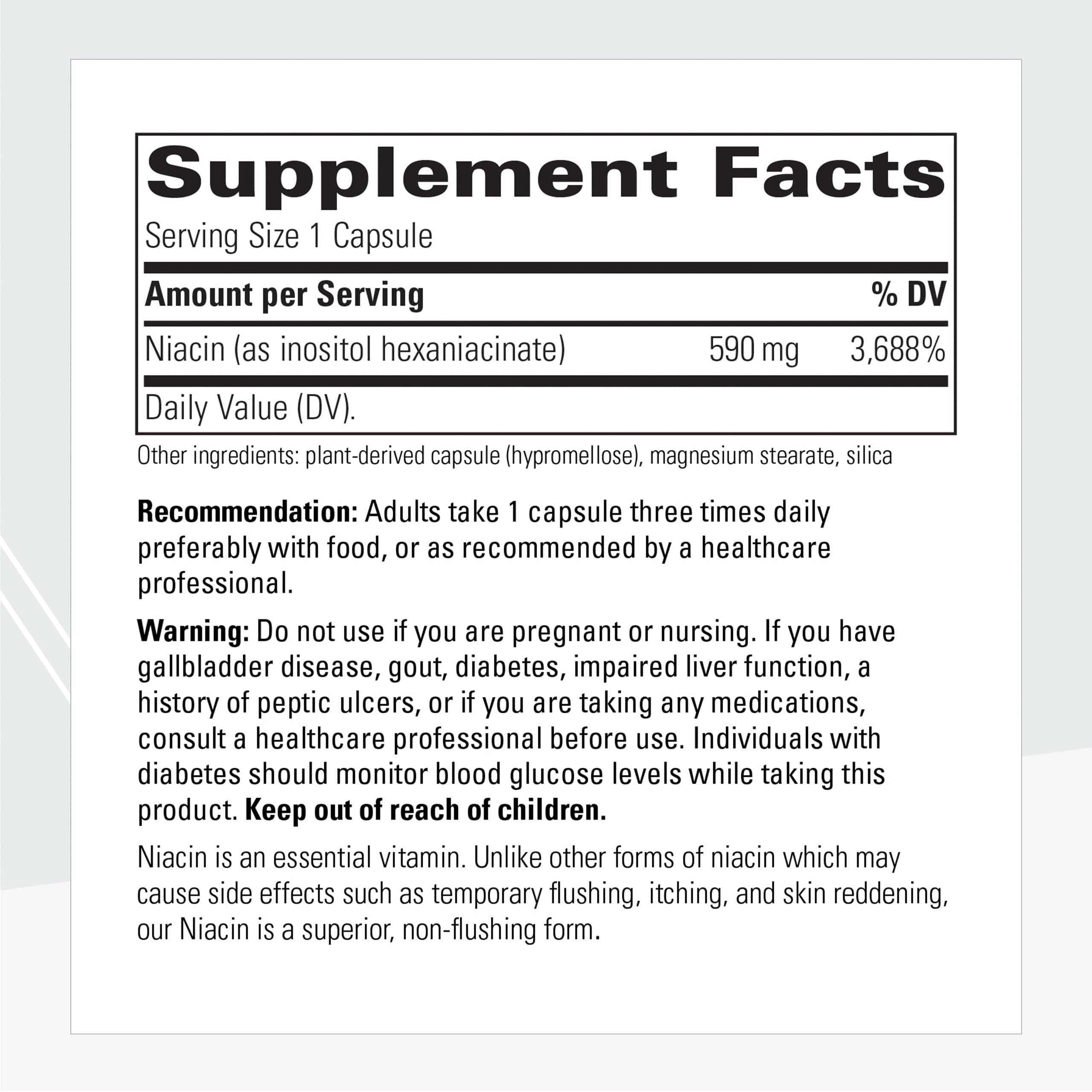 Close-up of Integrative Therapeutics flush-free niacin capsules for easy swallowing