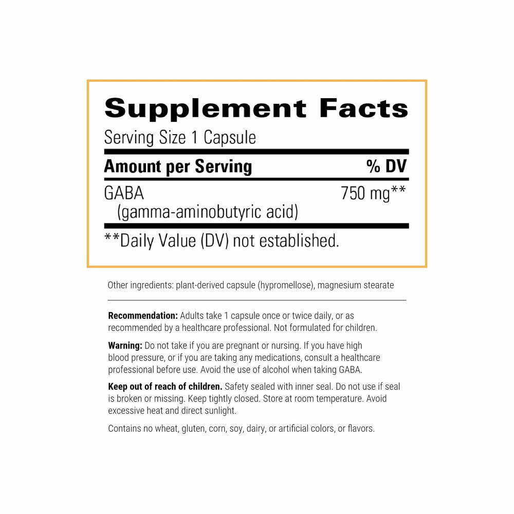 Front label view of Integrative Therapeutics GABA, dairy-free formula, supports neurochemical balance.