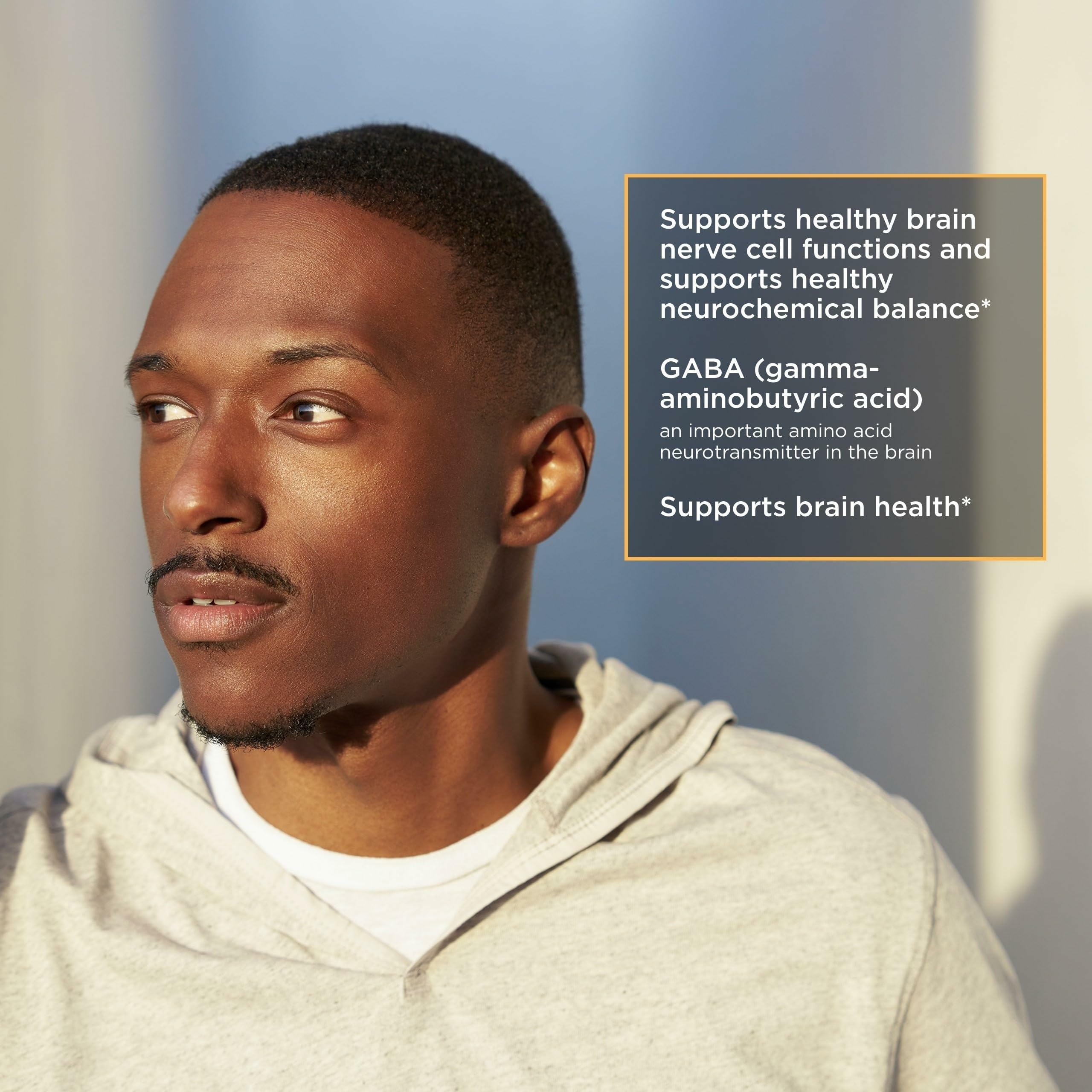 Shelf display of Integrative Therapeutics GABA beside a glass of water, suggesting a simple daily routine.