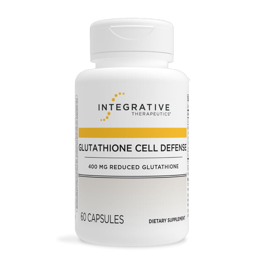 Integrative Therapeutics Glutathione Cell Defense bottle promotes daily wellness with a convenient capsule form.