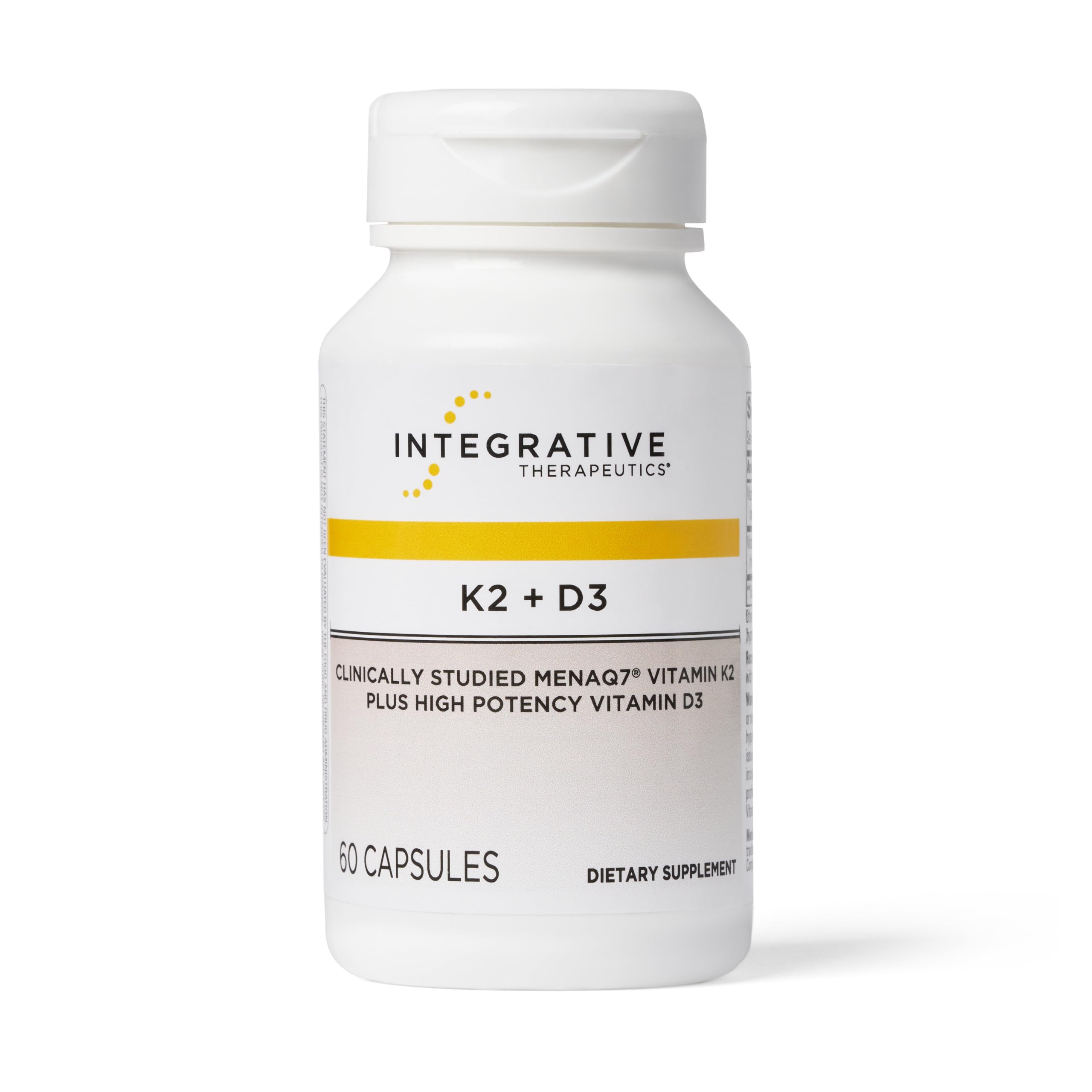 Integrative Therapeutics K2 + D3 bottle front showing dairy-free formulation for bone and heart support