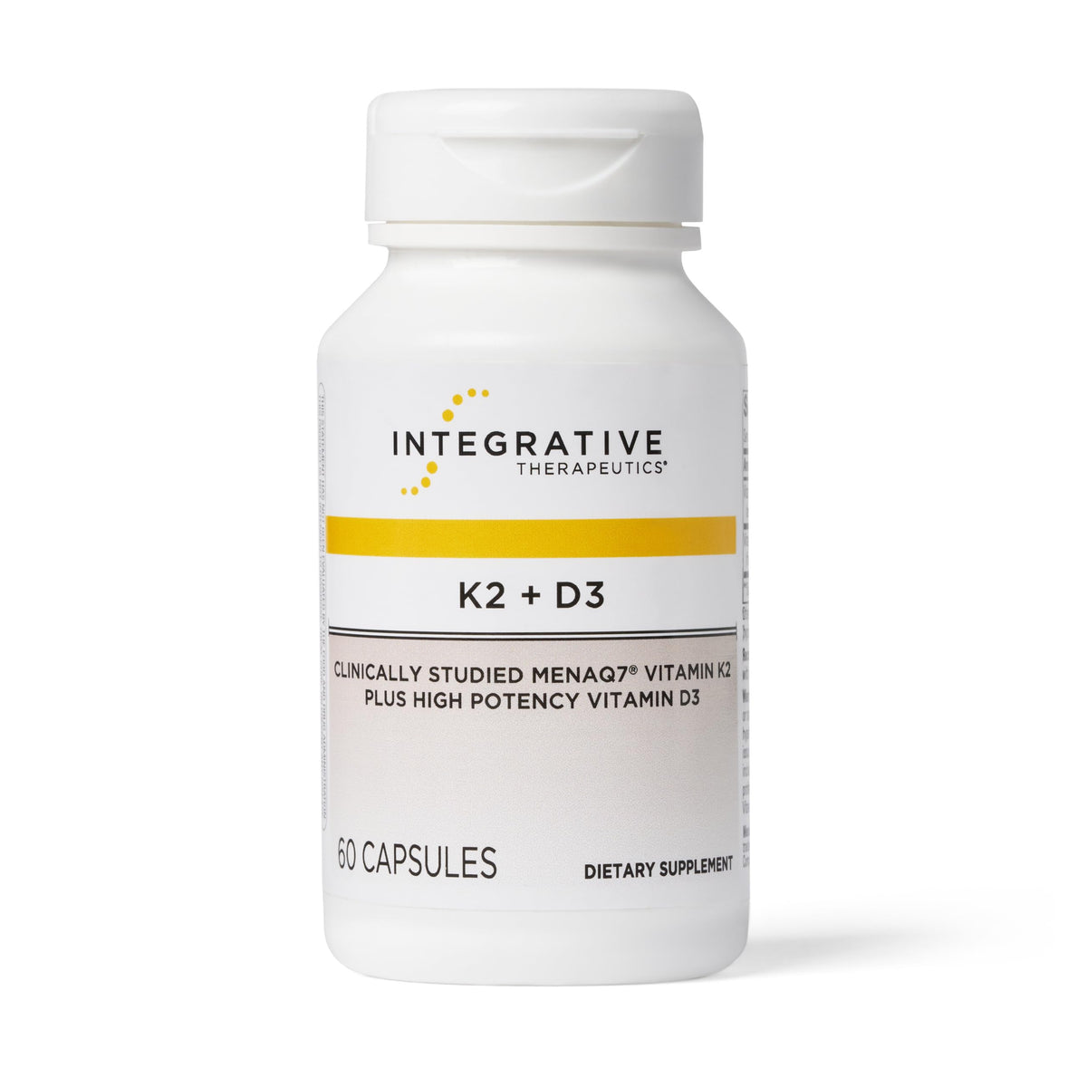 Integrative Therapeutics K2 + D3 bottle front showing dairy-free formulation for bone and heart support