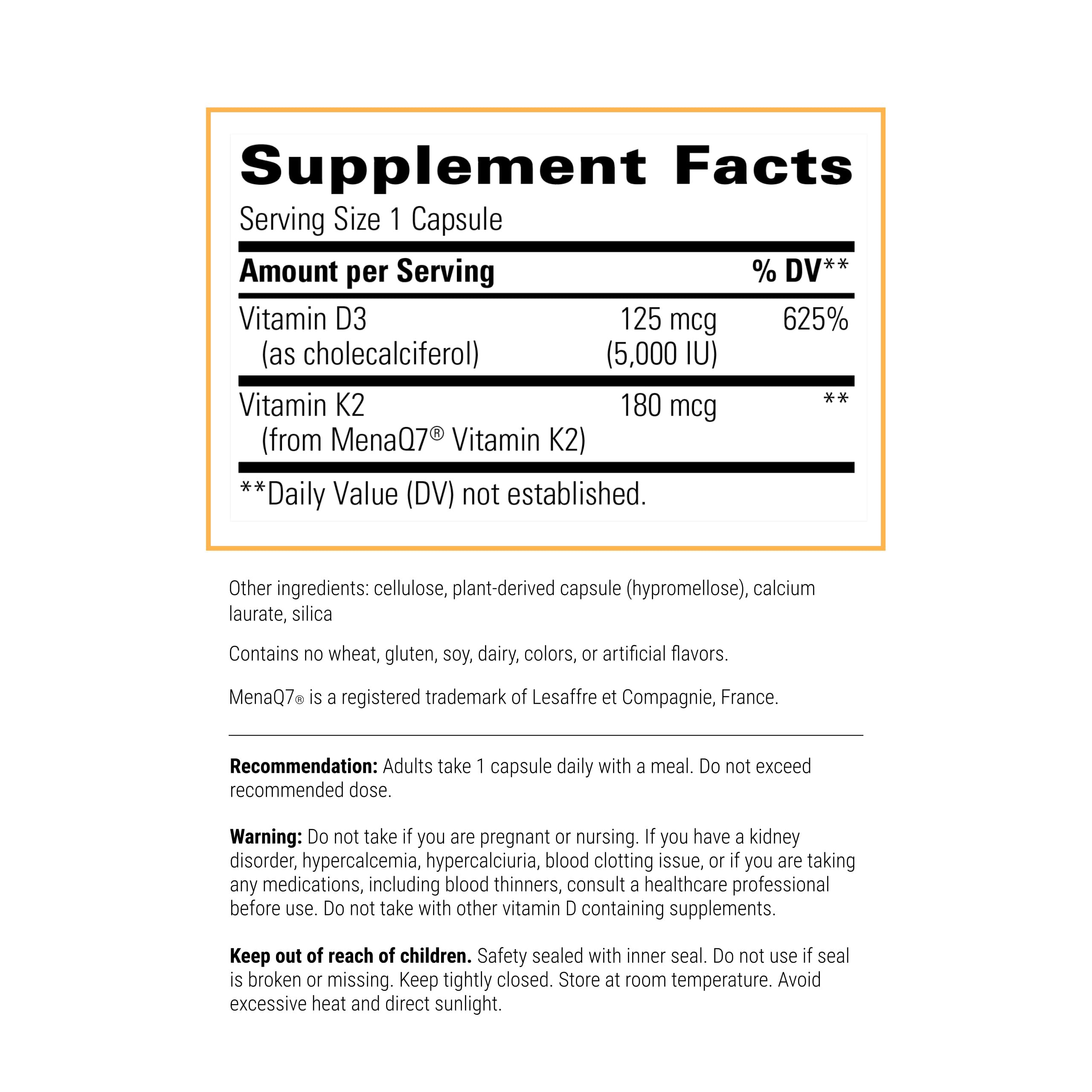 Integrative Therapeutics K2 + D3 label closeup highlighting MenaQ7 K2 and D3 potency