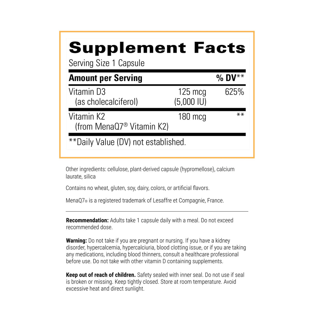 Integrative Therapeutics K2 + D3 label closeup highlighting MenaQ7 K2 and D3 potency