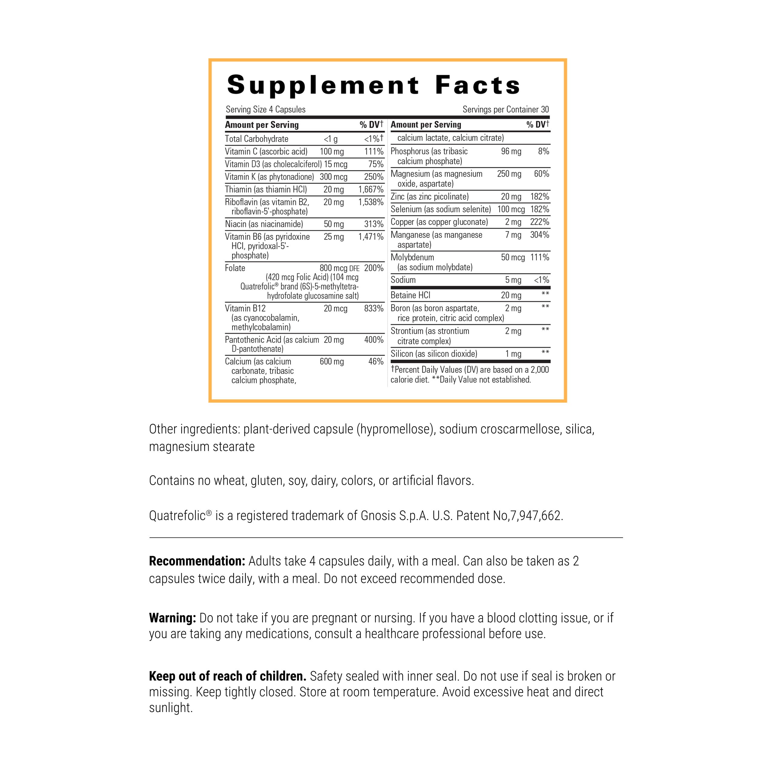 Integrative Therapeutics Osteoprime Forte bottle label close-up highlighting nutrients