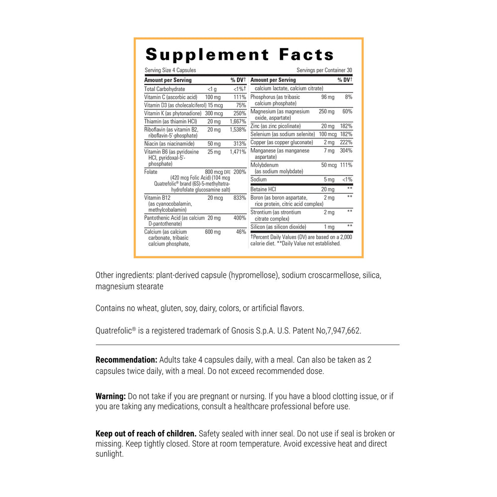 Integrative Therapeutics Osteoprime Forte bottle label close-up highlighting nutrients