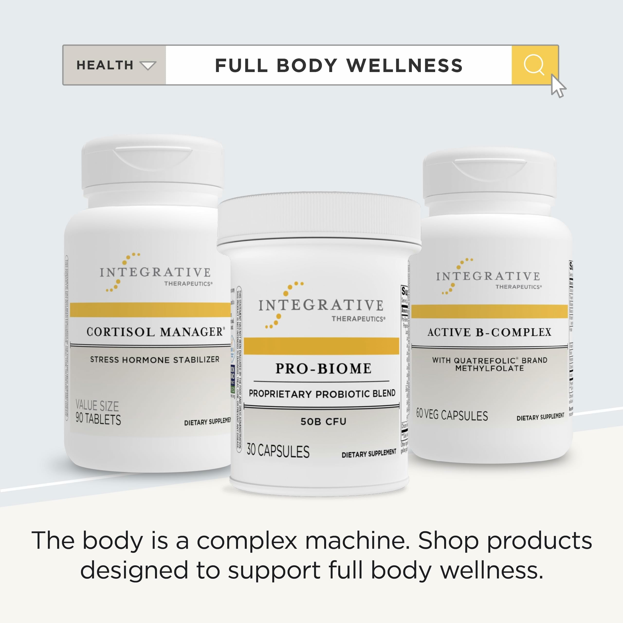 Sealed Integrative Therapeutics Pro-Biome bottle conveys product integrity for daily use