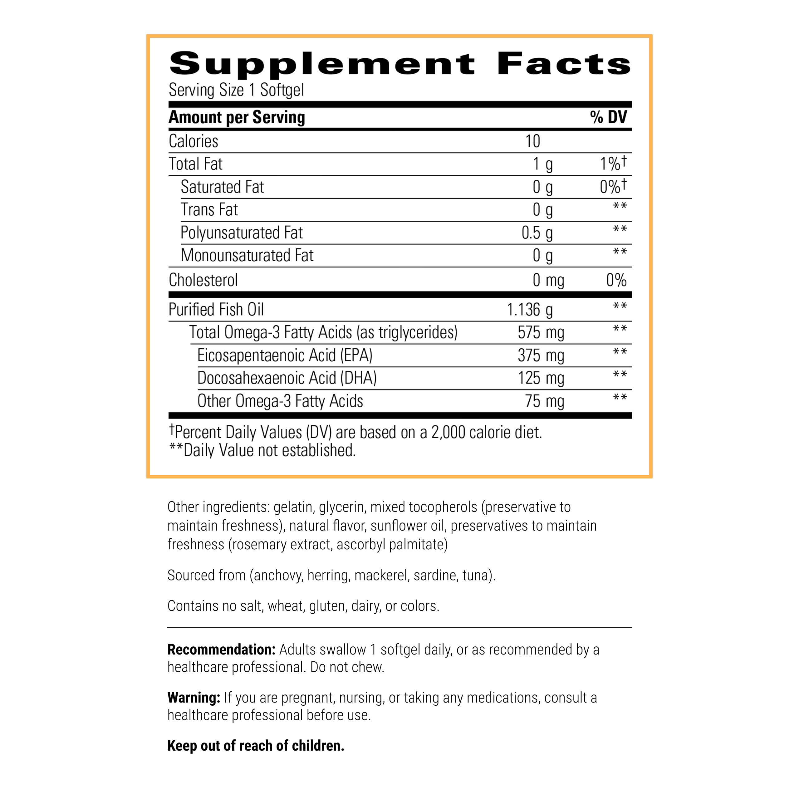 Pure Omega HP softgels in hand illustrating easy to swallow capsule