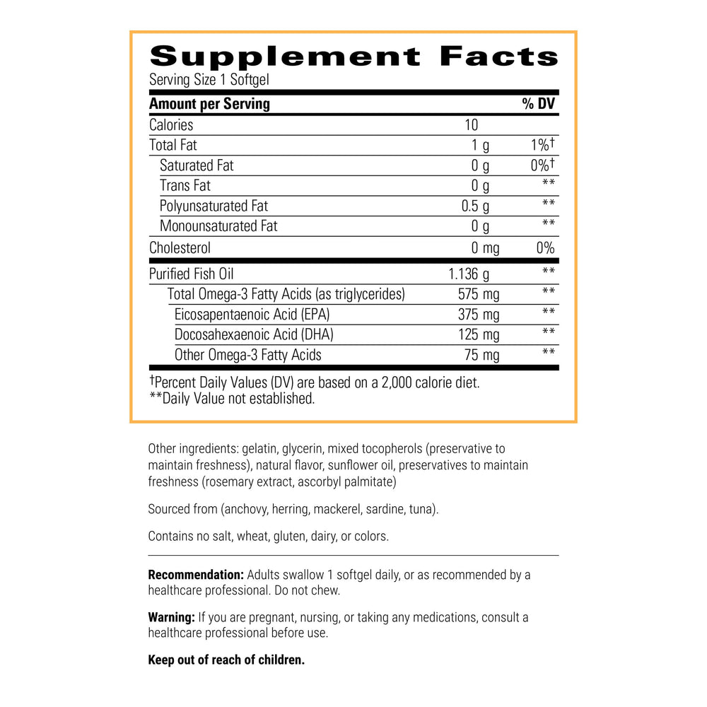 Pure Omega HP softgels in hand illustrating easy to swallow capsule
