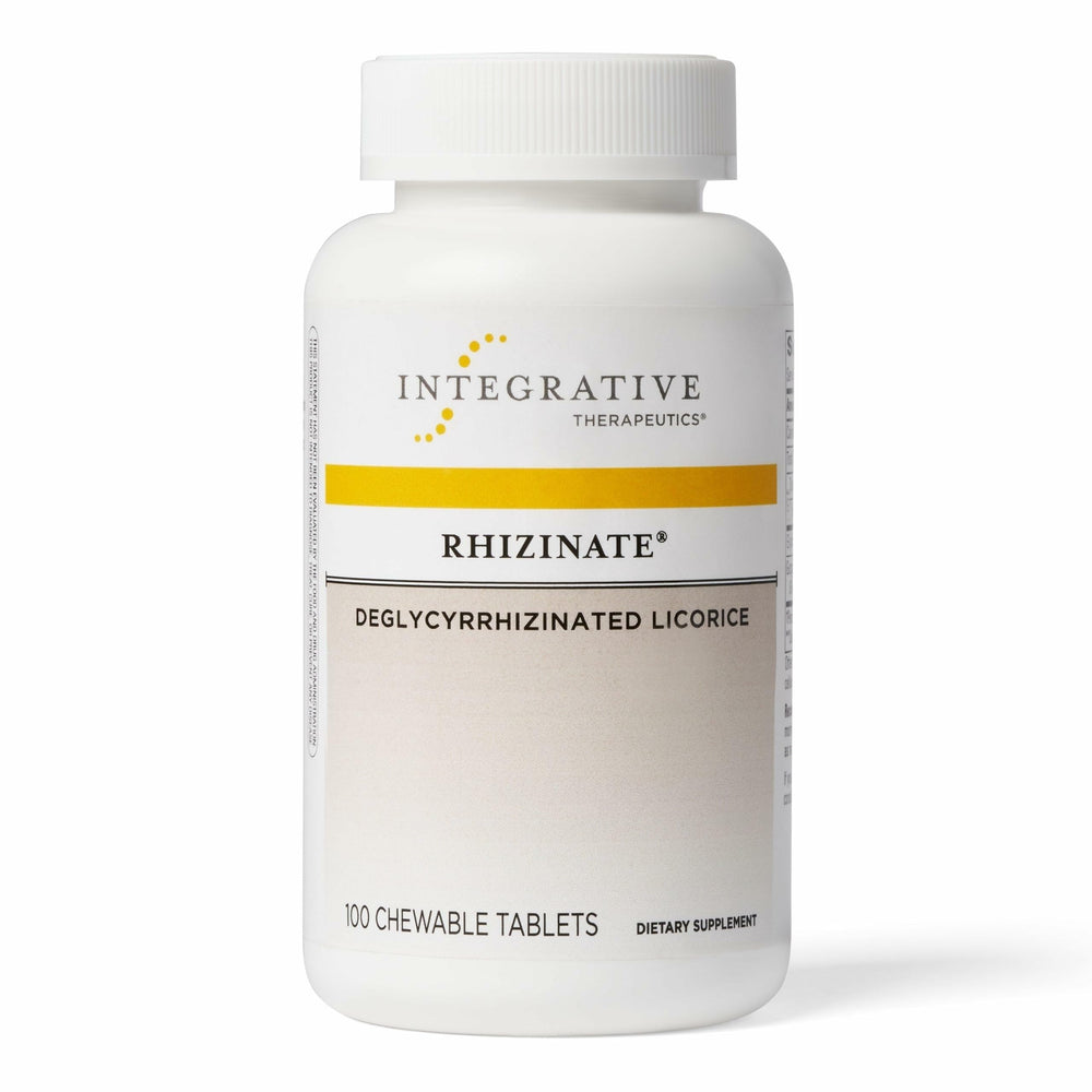 Rhizinate de Integrative Therapeutics: botella para apoyo digestivo diario.